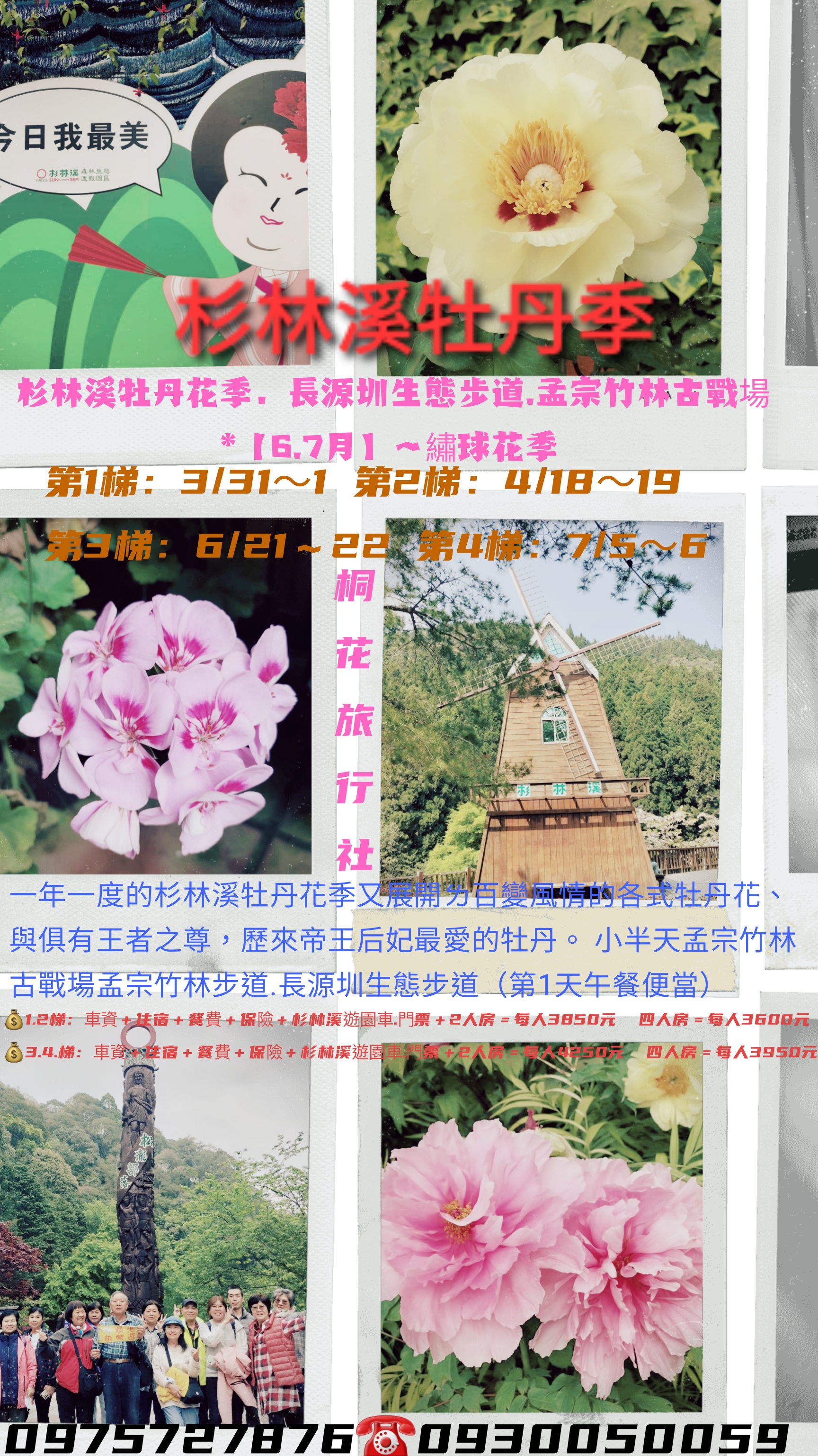 E:賞花2日遊第1梯：3 / 31〜4 /01（一二）：杉林溪牡丹花季．長源圳生態步道.孟宗竹林古戰場*【6.7月】～繡球花季